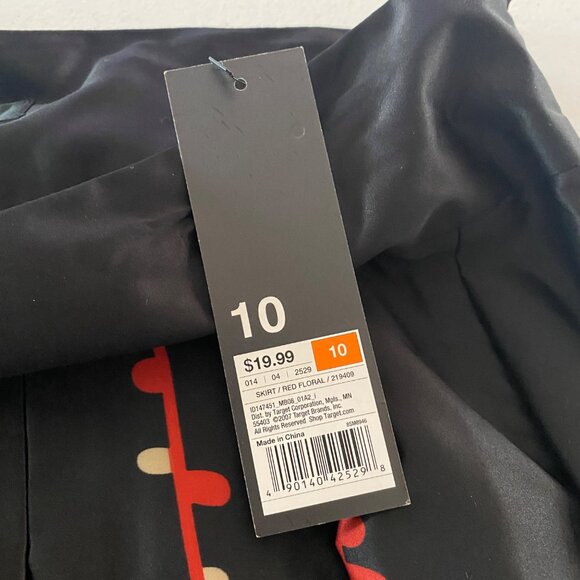 Mossimo Skirt Size 10 Floral Black Red Pleated A-Line Retro Artsy Chic Boho Goth - Picture 8 of 8